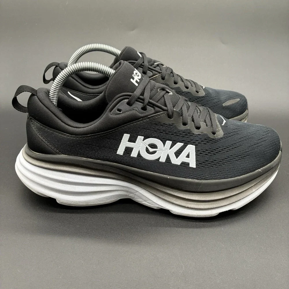 Hoka Bondi 8 Running Shoes Women's 9.5B Black White Cushioned Sneakers
